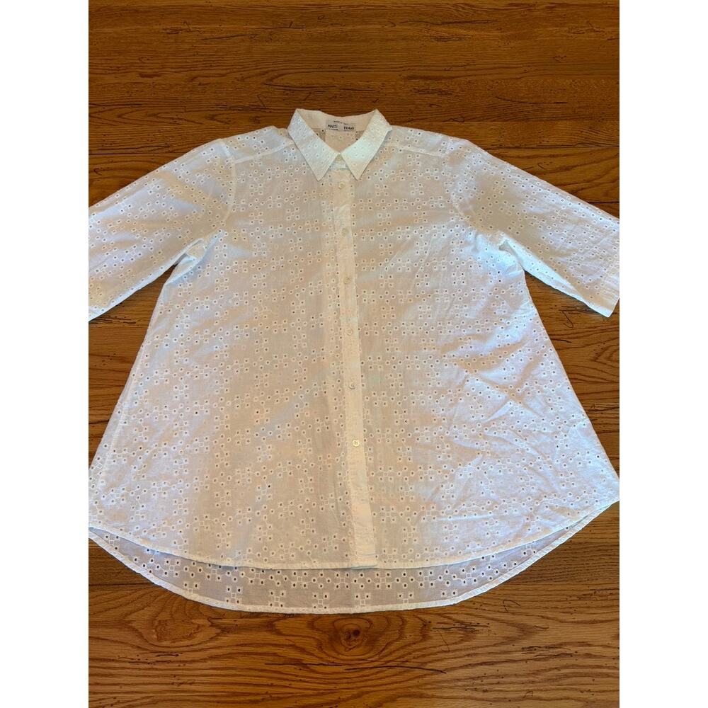 100% Cotton Maus & Hoffman White Eyelet Short Sleeve Blouse Made in Italy L